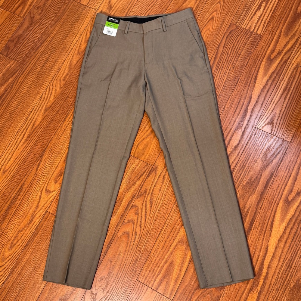 Haggar Mens Tan Super Flex Waistband Straight Fit Dress Pants 30x30 NWT